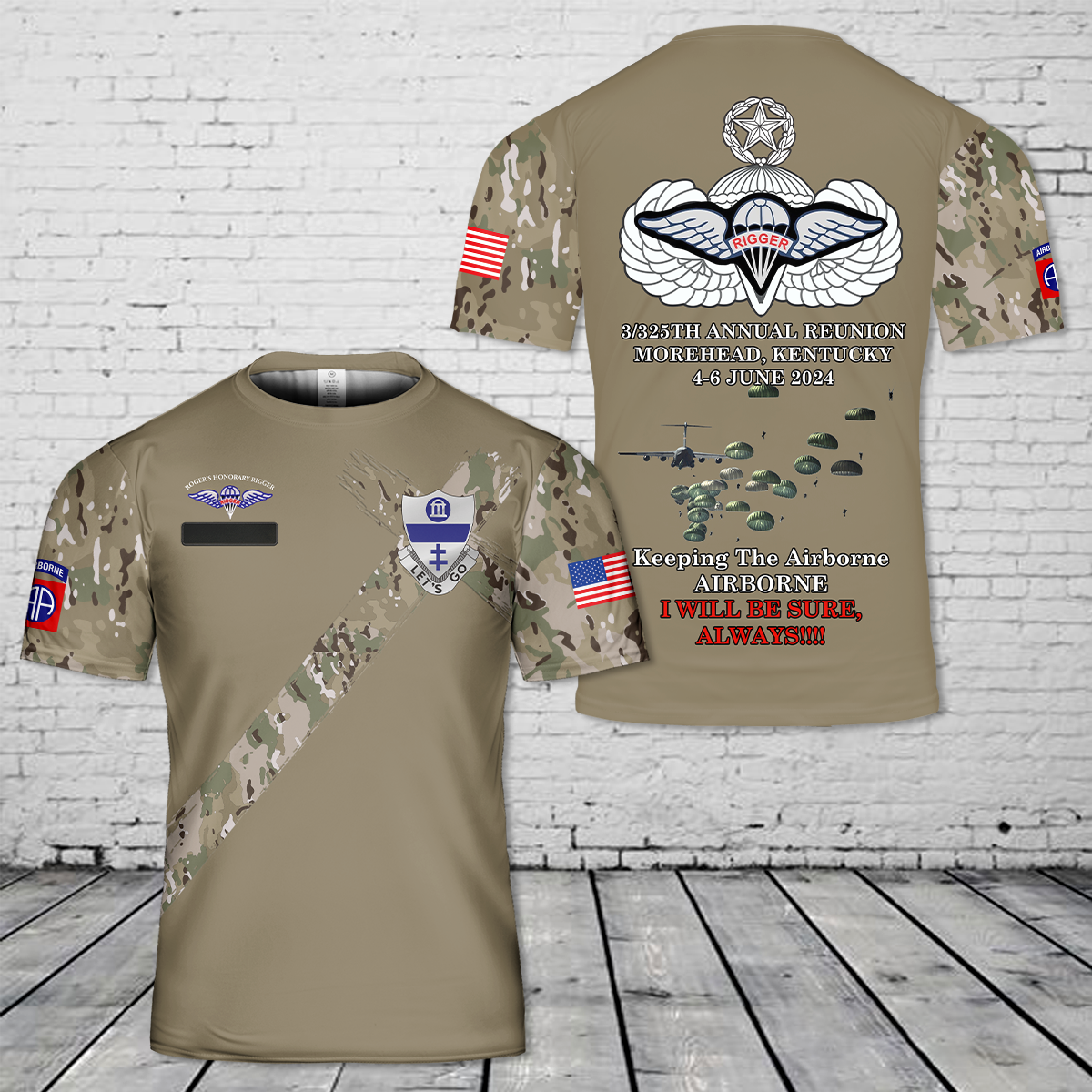 Custom Name US Army Paratroopers With The 3/325 Airborne Battalion Combat Team, Master Parachutist Wing T-Shirt 3D