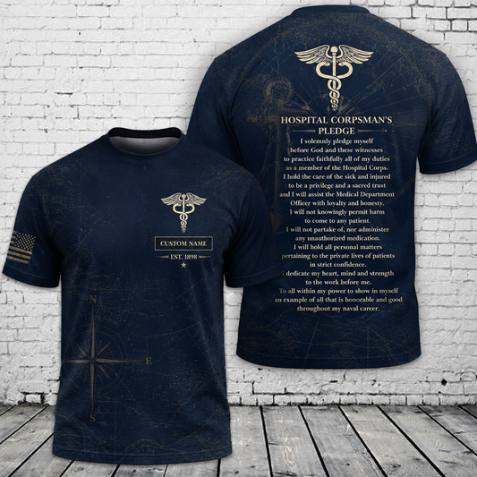 Custom Hospital Corpsman Heritage Navy 3D T-Shirt - US Military Medical Veteran Gift
