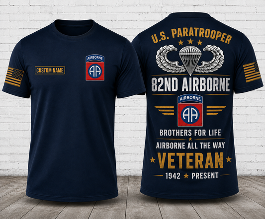 Custom Name 82nd Airborne Veteran U.S. Paratrooper 3D T-Shirt