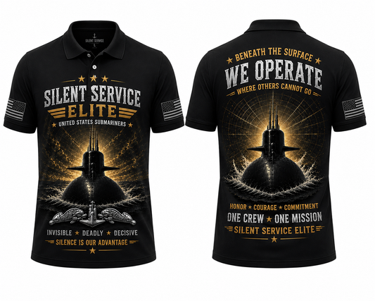 US Navy Silent Service Elite Polo Shirt - Submarine Force Veteran Apparel