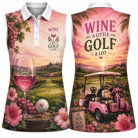 Wine A Little Golf A Lot Women's Sleeveless Athleisure Polo Shirt