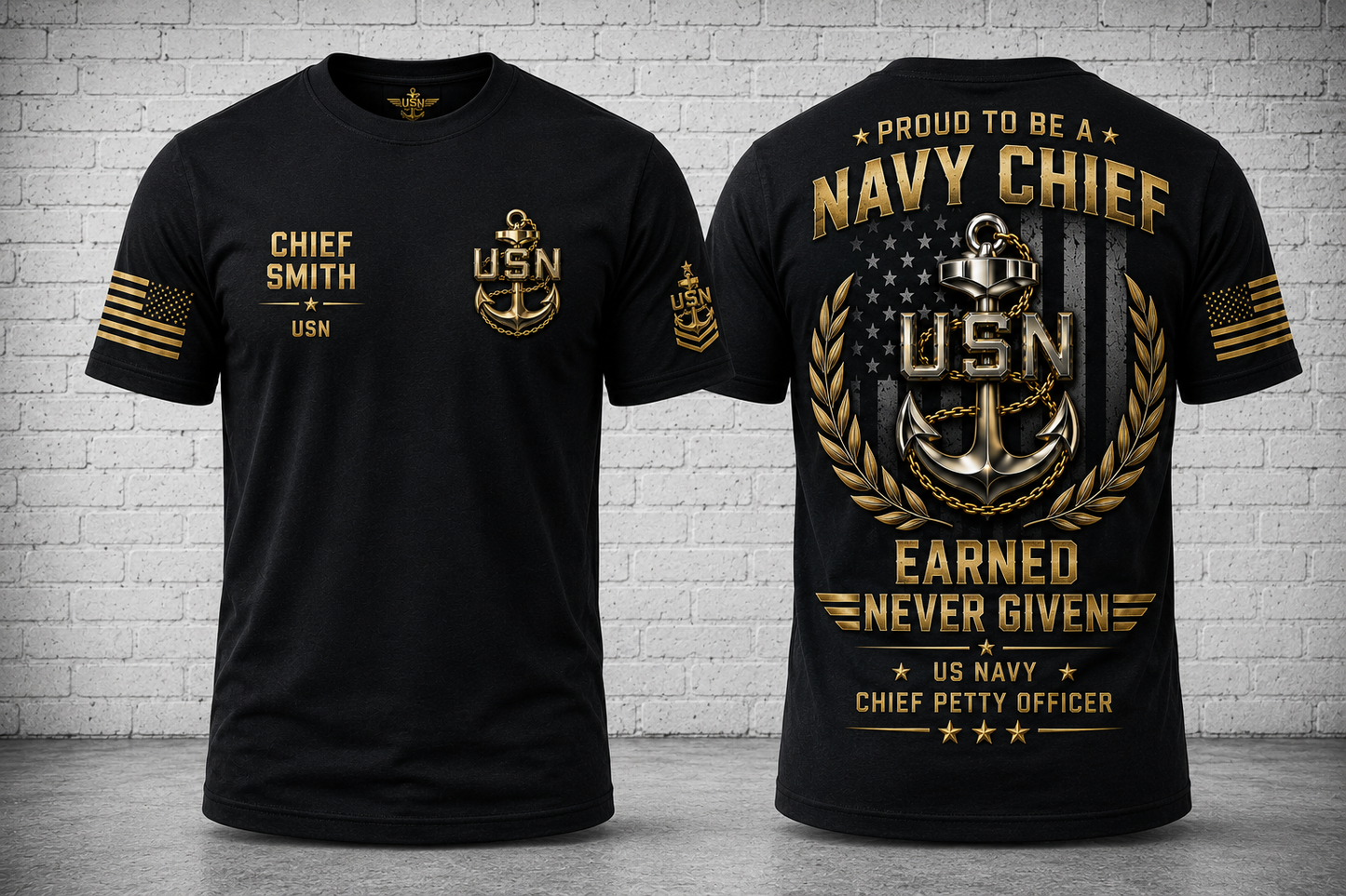 Custom Name US Navy Chief Pride Legacy 3D T-Shirt - Earned Never Given