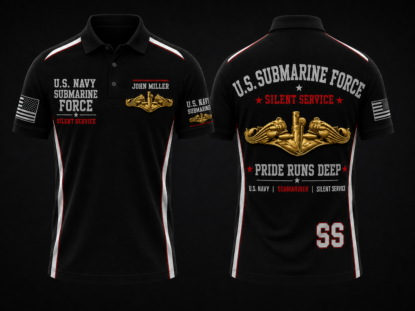 U.S. Navy Submarine Force Silent Service Custom Name Polo Shirt