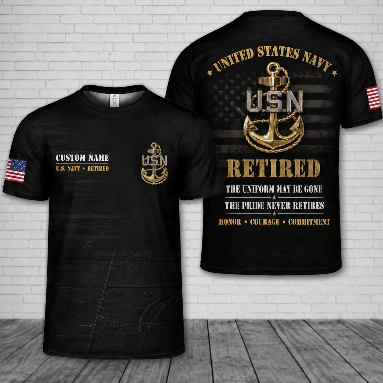 Custom Name US Navy Retired Veteran 3D T-Shirt