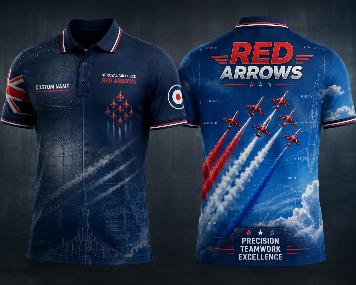 Custom Name RAF Red Arrows Aerobatic Team Polo Shirt