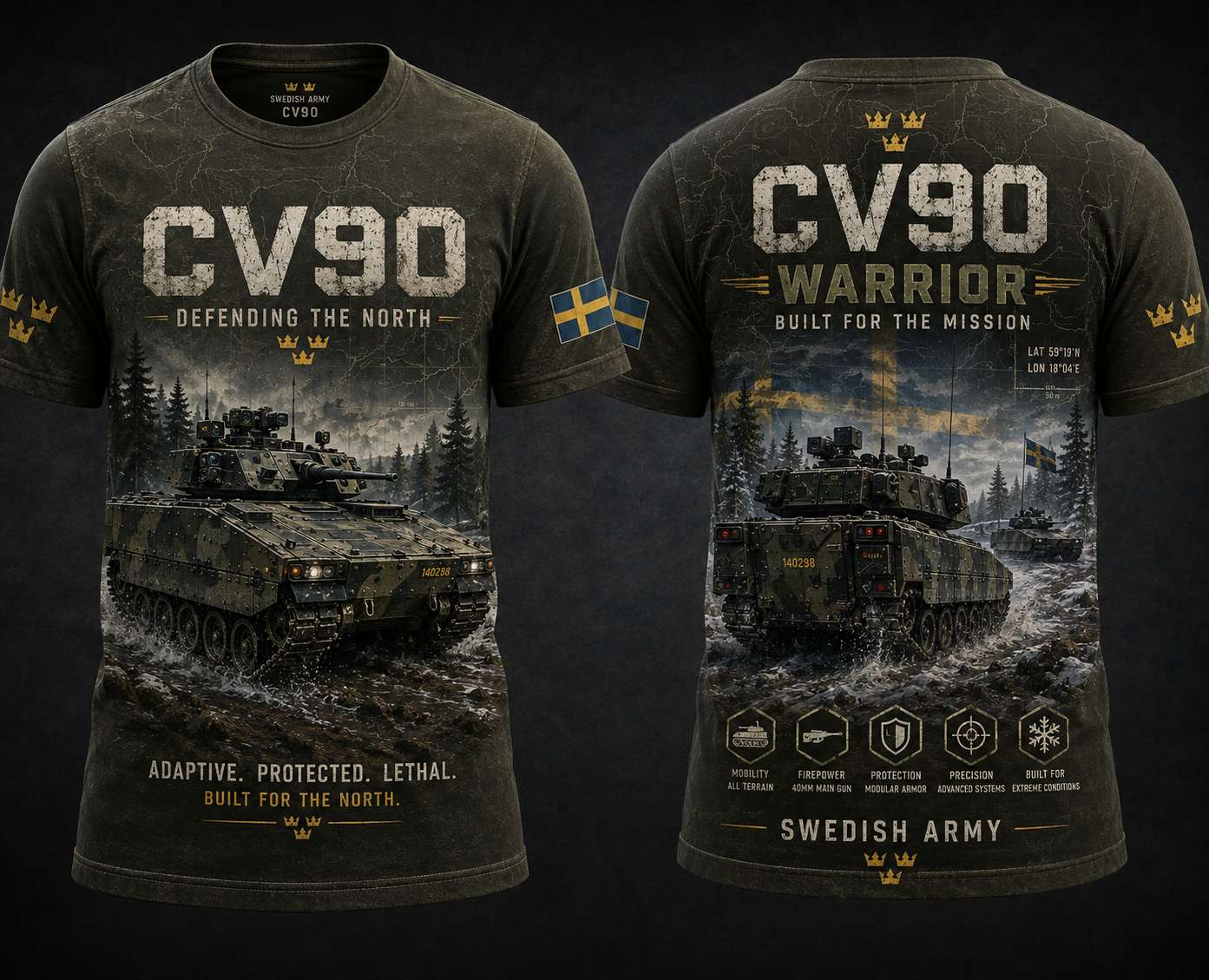 Swedish Army CV90 Warrior 3D T-Shirt - Built for the North