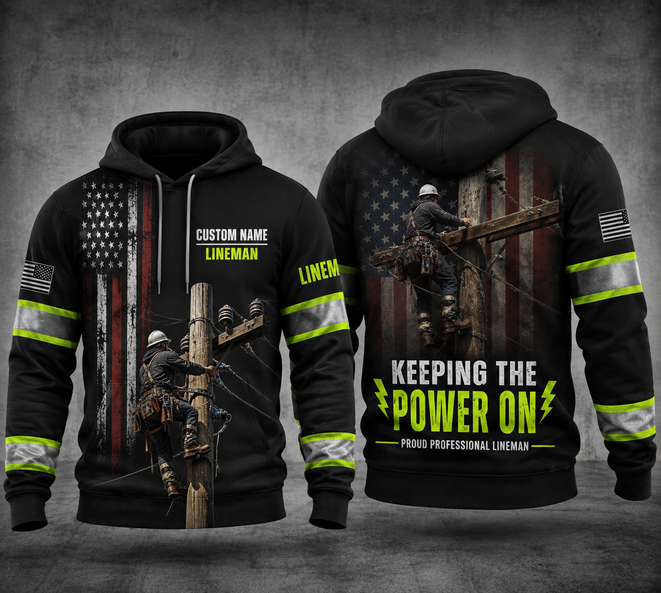 Custom Name Professional Lineman Keeping The Power On 3D Hoodie