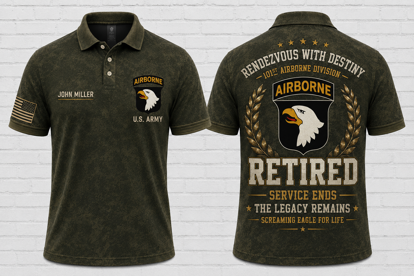 Custom 101st Airborne Rendezvous With Destiny Retired Veteran Polo Shirt