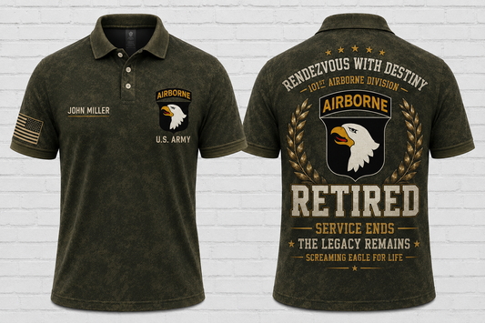 Custom 101st Airborne Rendezvous With Destiny Retired Veteran Polo Shirt
