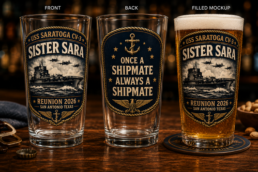 USS Saratoga CV-3 Sister Sara Legacy 16 oz Print Glass Beer