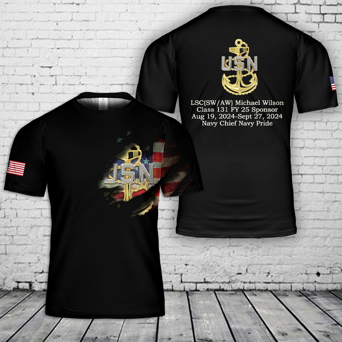 Custom Rank, Name, Class & Year US Navy Chief 3D T-Shirt