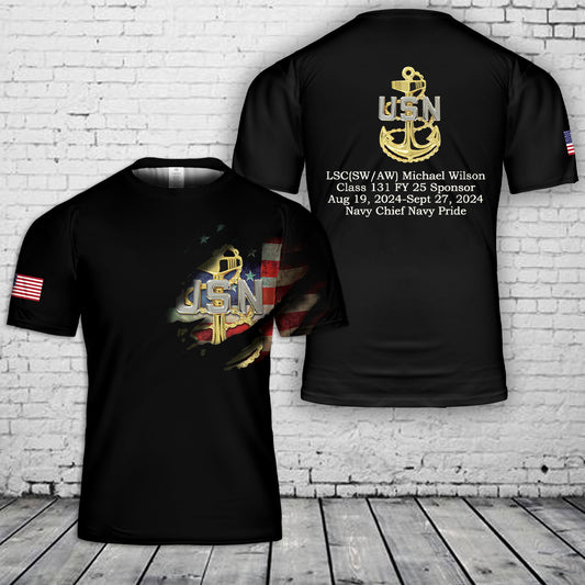 Custom Rank, Name, Class & Year US Navy Chief 3D T-Shirt