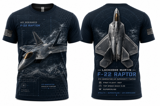 F-22 Raptor Tactical Blueprint 3D T-Shirt Air Dominance Stealth Fighter Tee