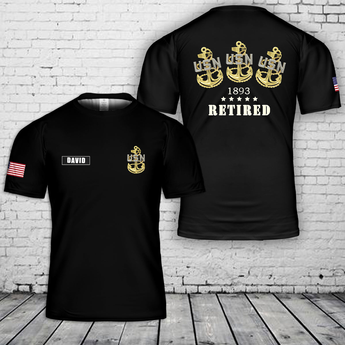 Custom name US Navy Chief Retired 1893 3D T-Shirt