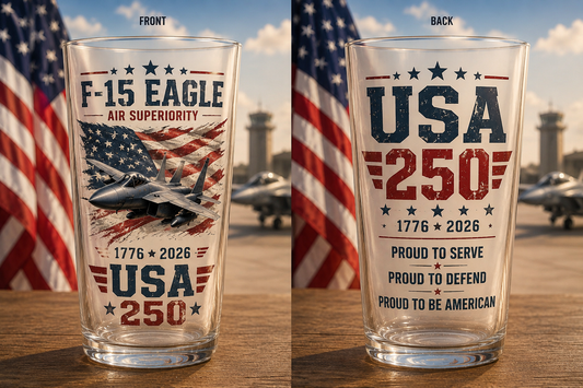 F-15 Eagle USA 250 Heritage Veteran 16oz Pint Glass Beer Glass 1776-2026