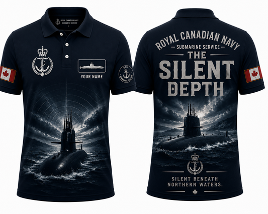 Custom Name Royal Canadian Navy Silent Depth Polo Shirt - Military Veteran Apparel
