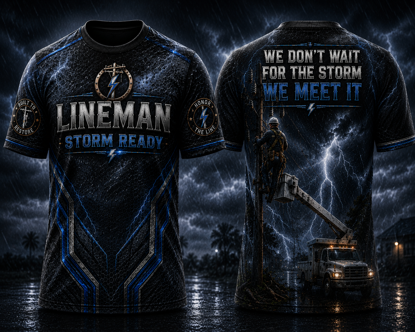 Electric Lineman Storm Ready 3D T-Shirt | We Meet the Storm Gift