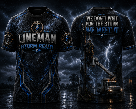 Electric Lineman Storm Ready 3D T-Shirt | We Meet the Storm Gift