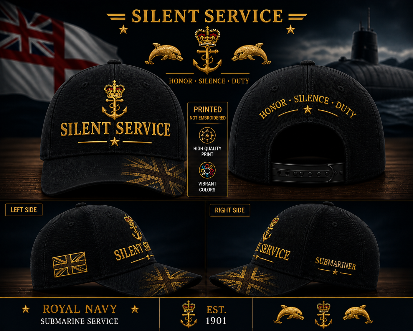 Silent Service Royal Navy Cap Minimal Anchor Design Submariner Military Hat