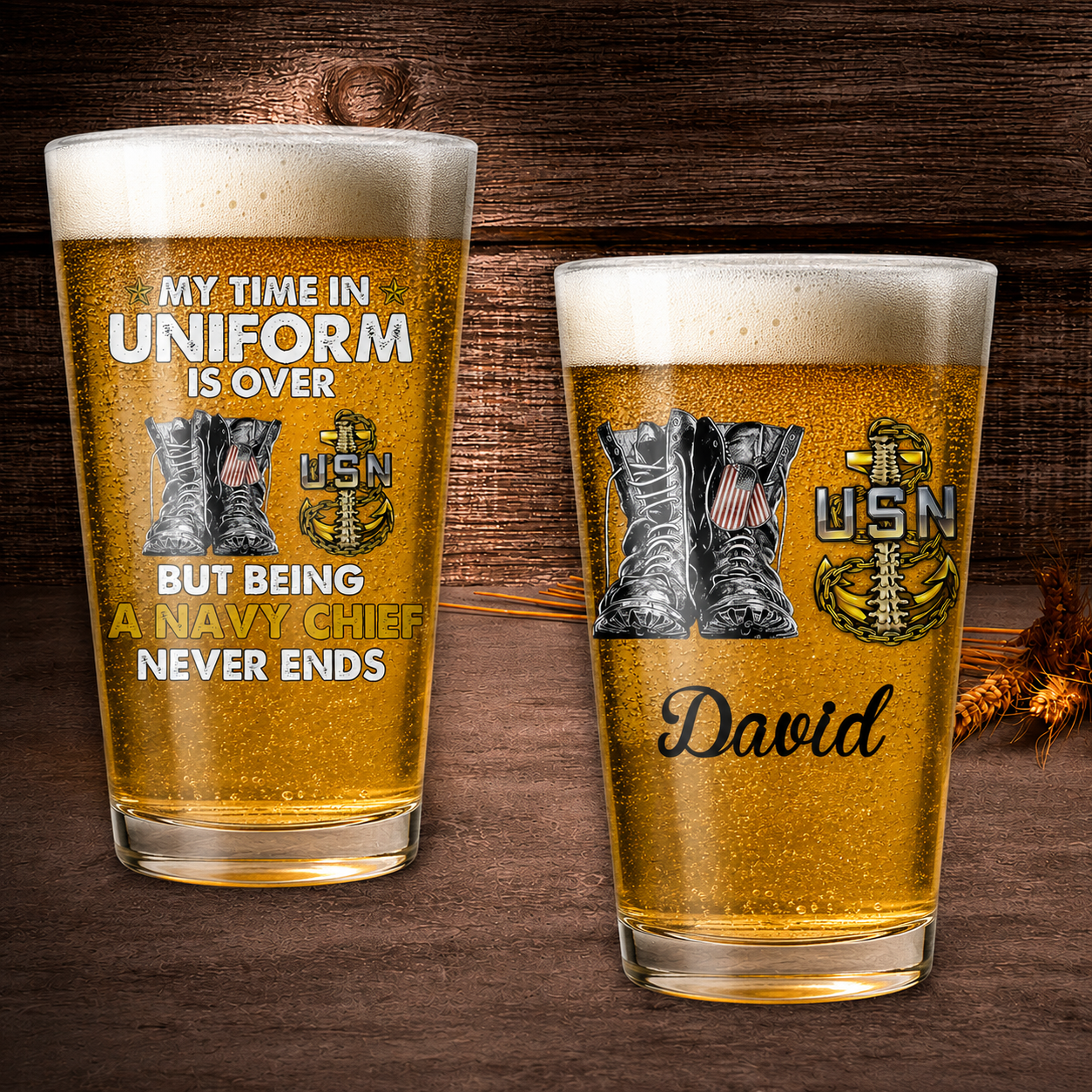 US Navy Chief Anchor Backbone 16oz Pint Beer Glass