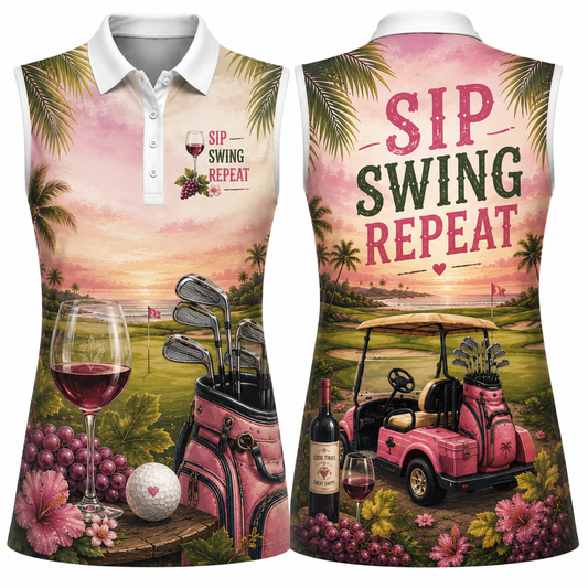 Sip Swing Repeat Women's Sleeveless Athleisure Polo Shirt