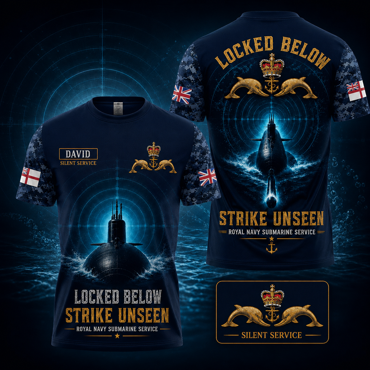 Locked Below Strike Unseen Submarine Sonar Military Custom Name Royal Navy T-Shirt