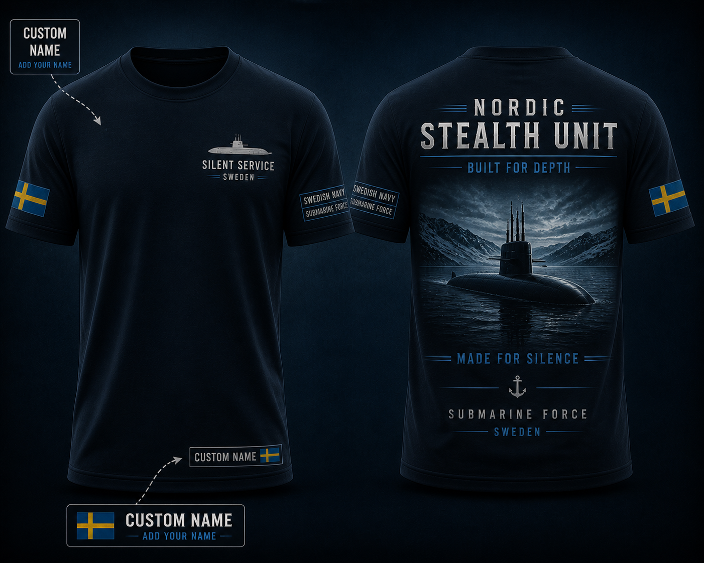 Sweden Nordic Stealth Unit Submarine Shirt Silent Service Navy Tee