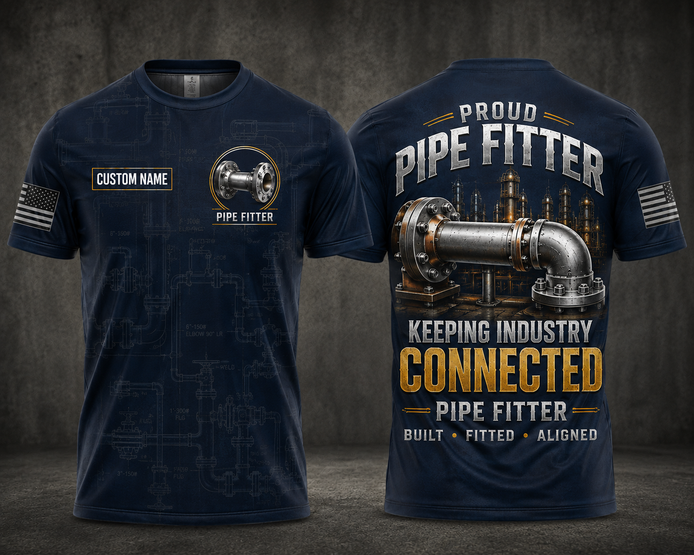 Custom Name Proud Pipe Fitter Keeping Industry Connected 3D T-Shirt
