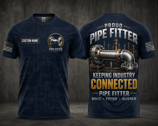 Custom Name Proud Pipe Fitter Keeping Industry Connected 3D T-Shirt