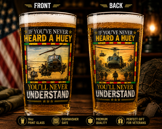 Vietnam Veteran Huey Helicopter 16oz Print Beer Glass