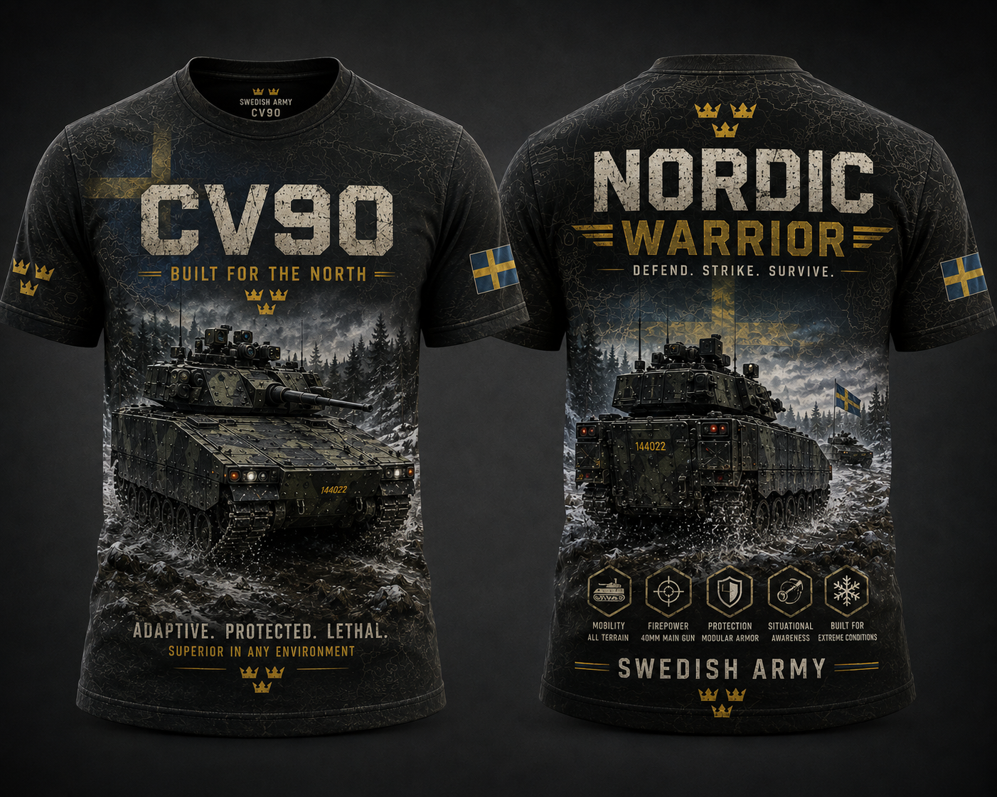 CV90 Nordic Warrior Swedish Army Armored Vehicle 3D T-Shirt