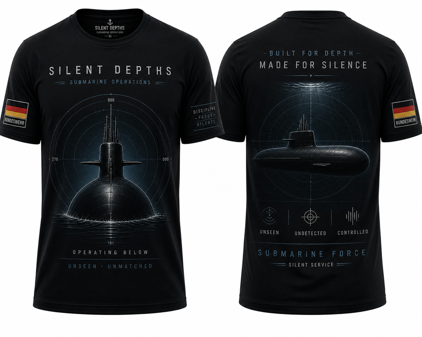 Germany Submarine Silent Depths T-Shirt Minimal Stealth Naval Operations Premium European Style