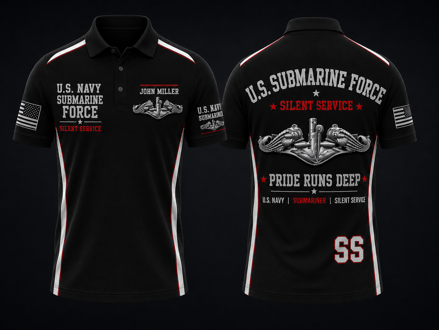U.S. Navy Submarine Force Silent Service Custom Name Polo Shirt