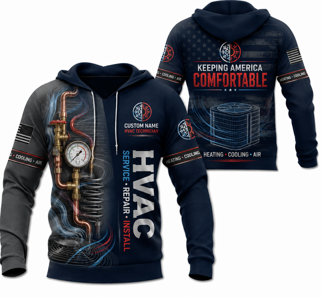 Custom Name HVAC Technician Keeping America Comfortable 3D Hoodie