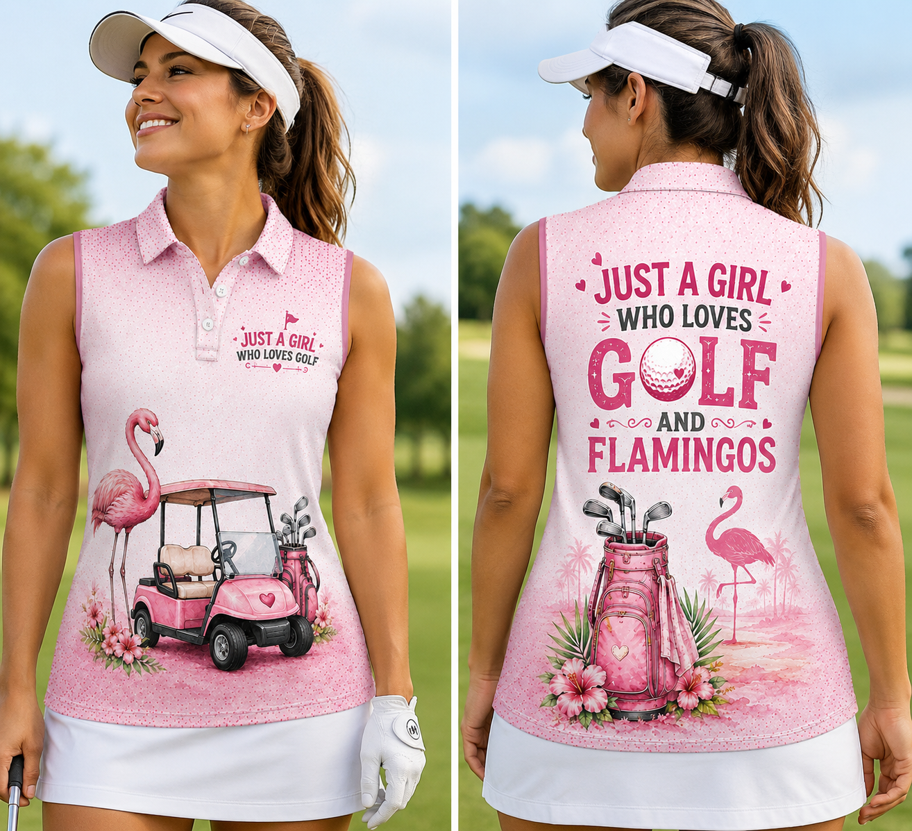 Just A Girl Who Loves Golf And Flamingos Women's Sleeveless Athleisure Polo Shirt