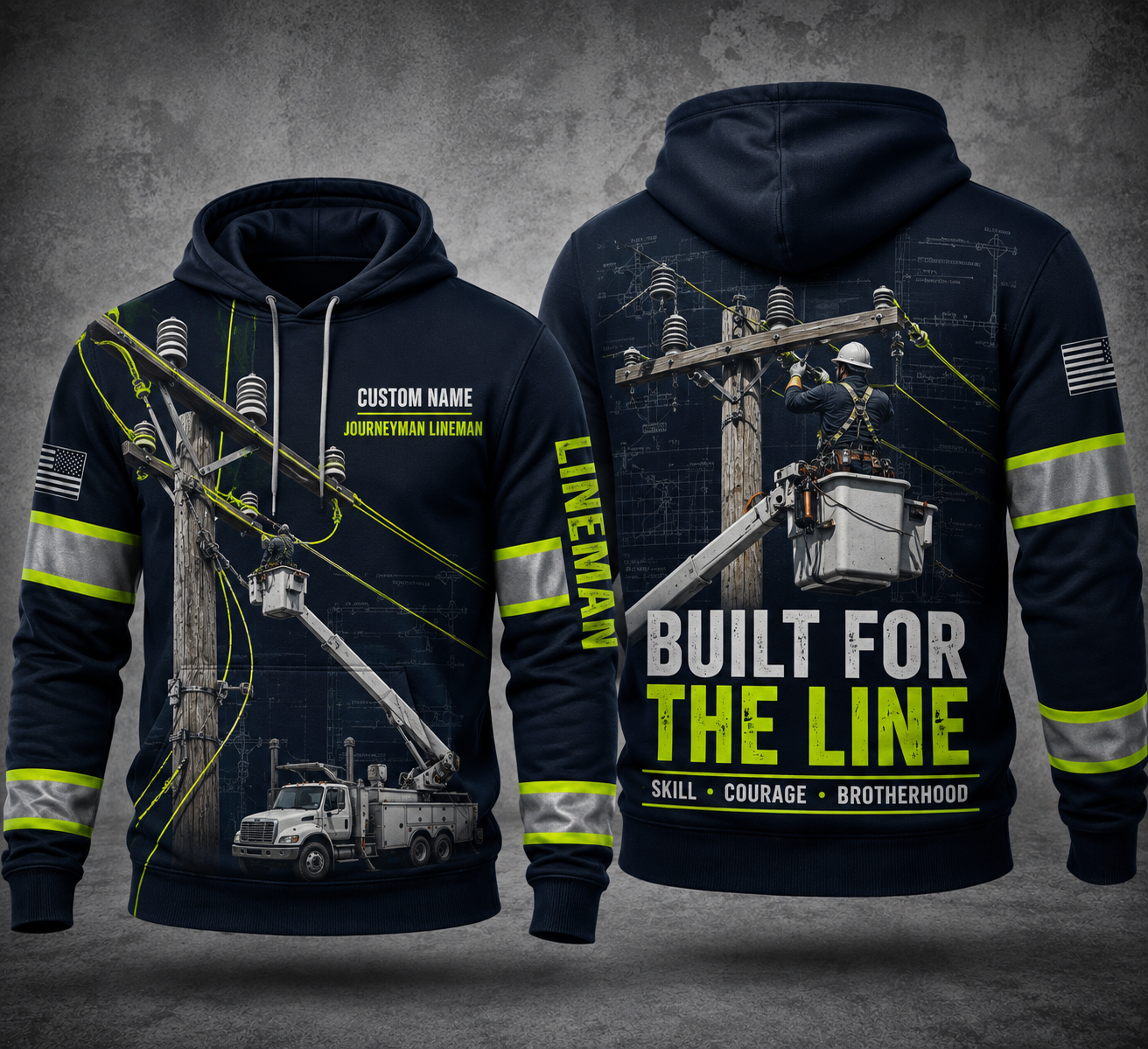 Custom Name Journeyman Lineman Built For The Line 3D Hoodie
