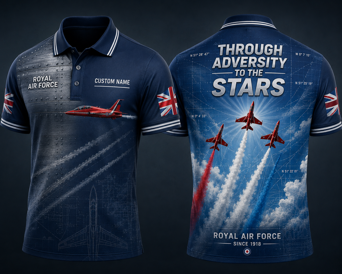 Custom Name Royal Air Force Red Arrows Polo Shirt - Through Adversity to the Stars