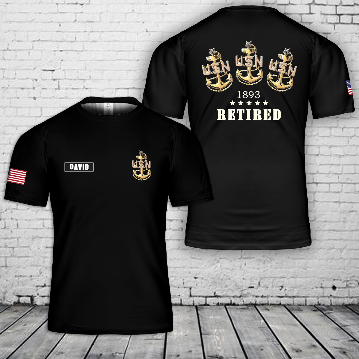 Custom name US Navy Senior Chief Retired 1893 3D T-Shirt