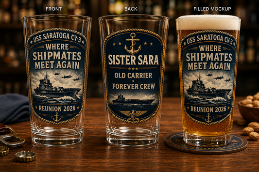 USS Saratoga CV-3 Where Shipmates Meet Again 16 oz Print Glass Beer