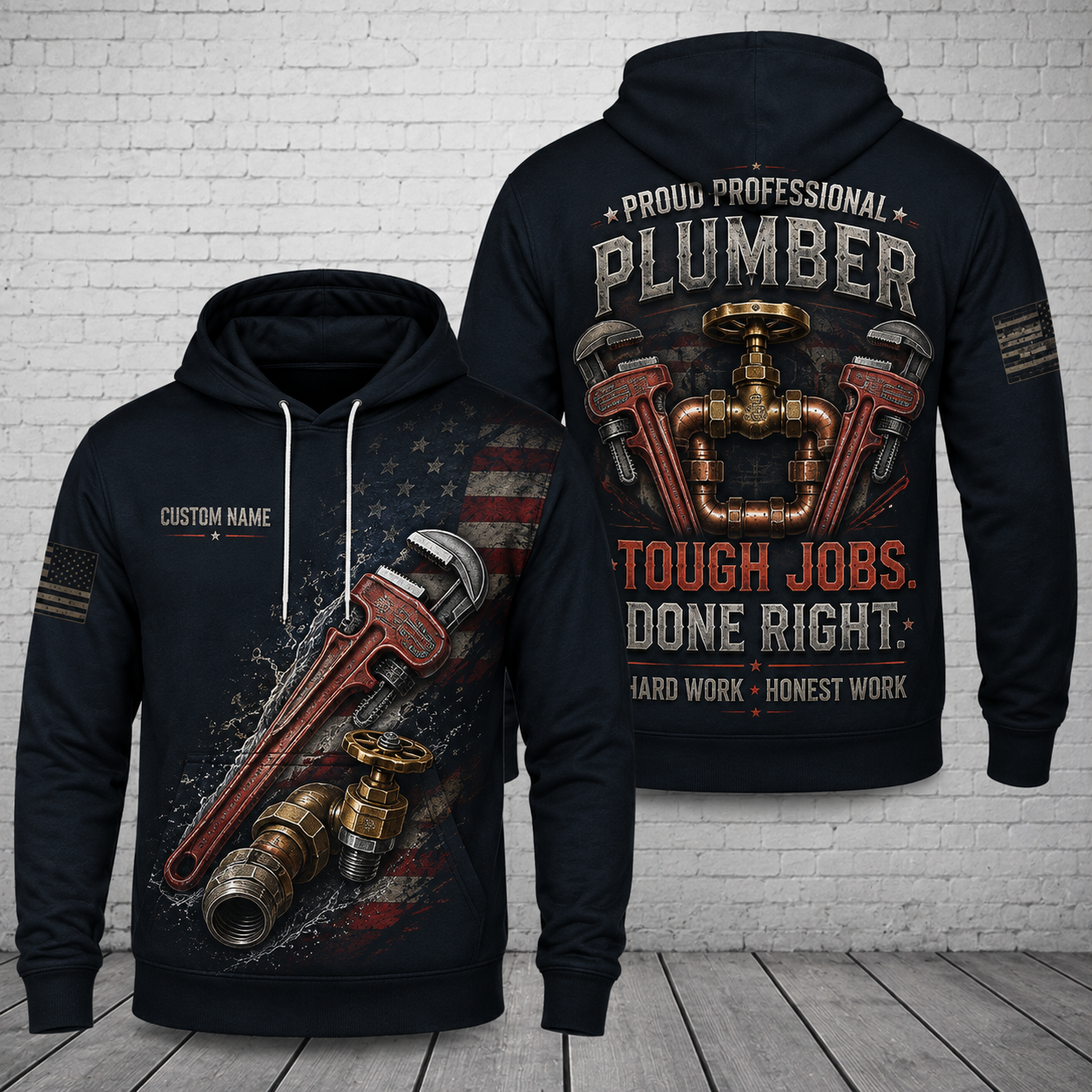 Custom Name Proud Professional Plumber Tough Jobs Done Right 3D Hoodie