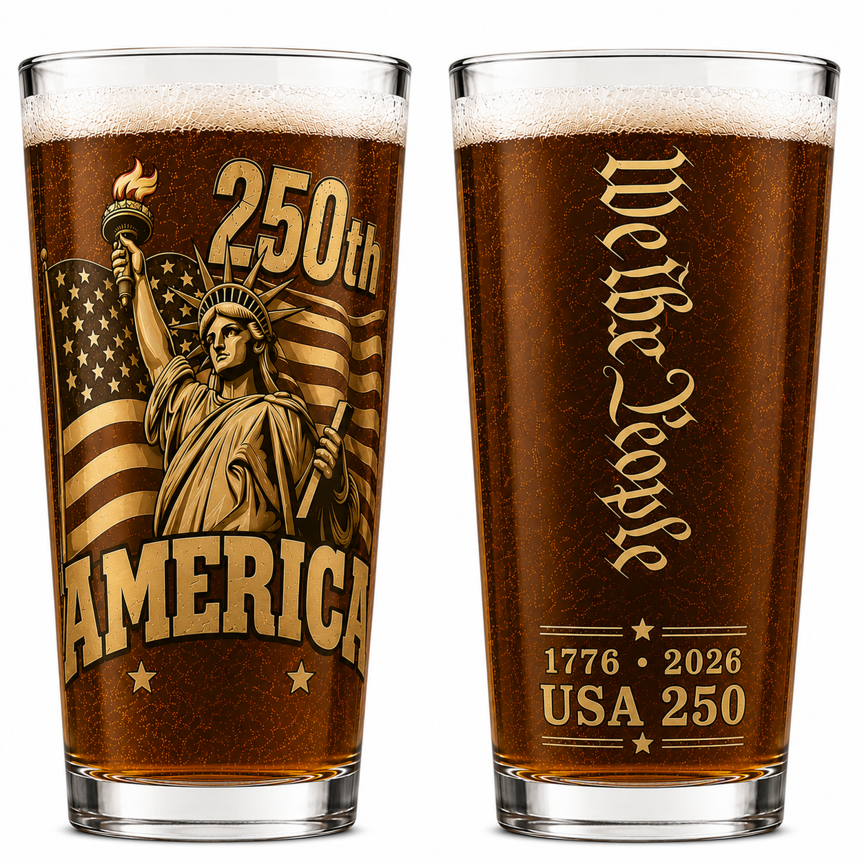 America 250th Anniversary Personalized Beer Glass 1776-2026 Patriotic Gift