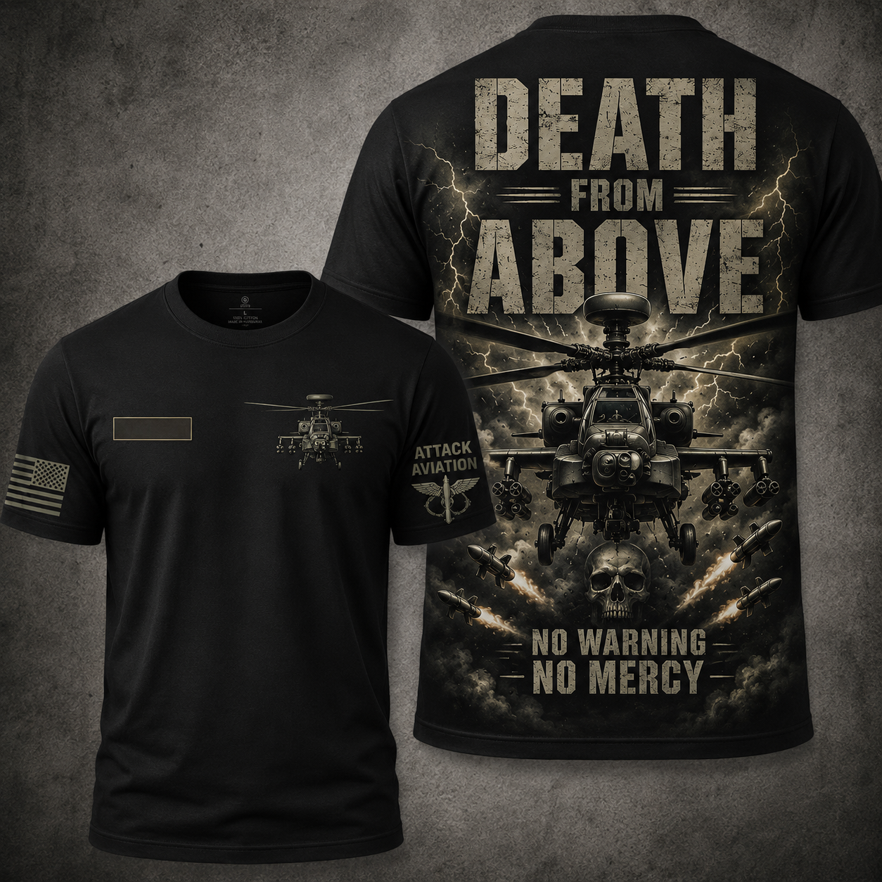 Death From Above Apache Attack Helicopter 3D T-Shirt