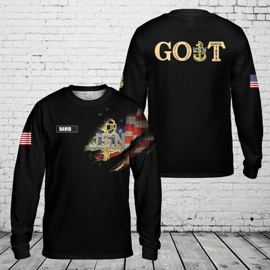 Custom Name US Navy Chief GOAT Long Sleeve Shirt