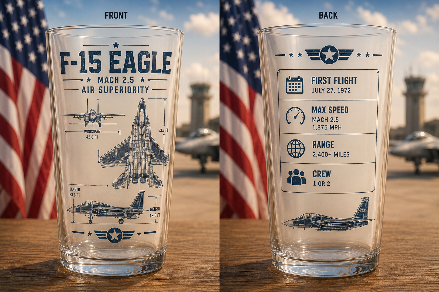 F-15 Eagle Tactical Blueprint 16oz Pint Glass Beer Glass Aviation Enthusiast Gift