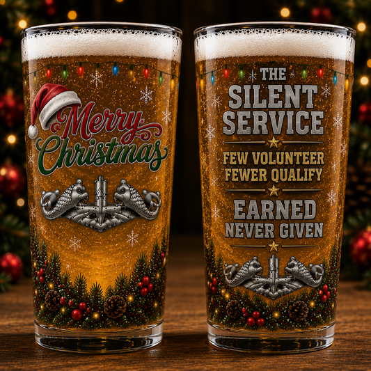 US Navy Silent Service Christmas 16oz Pint Beer Glass | Few Volunteer Fewer Qualify