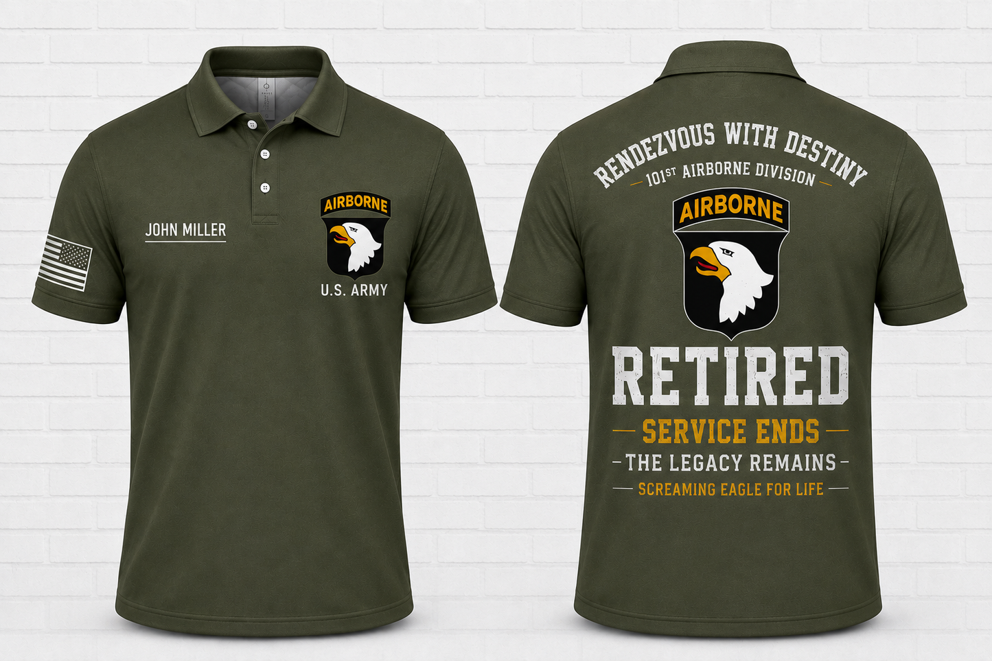 Custom 101st Airborne Retired Veteran Screaming Eagle Polo Shirt