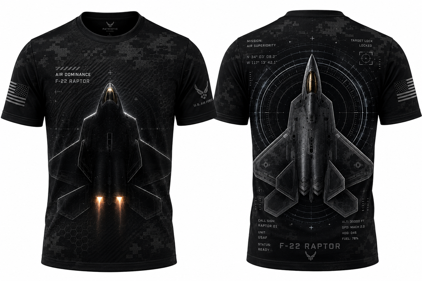 F-22 Raptor Ghost Stealth 3D T-Shirt Air Superiority Fighter Jet Tee