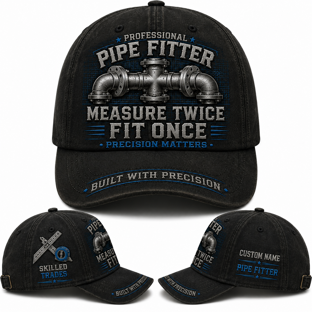Custom Name Pipe Fitter Measure Twice Fit Once Baseball Cap