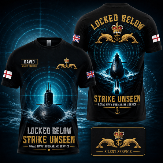 Locked Below Strike Unseen Submarine Sonar Military Custom Name Royal Navy T-Shirt