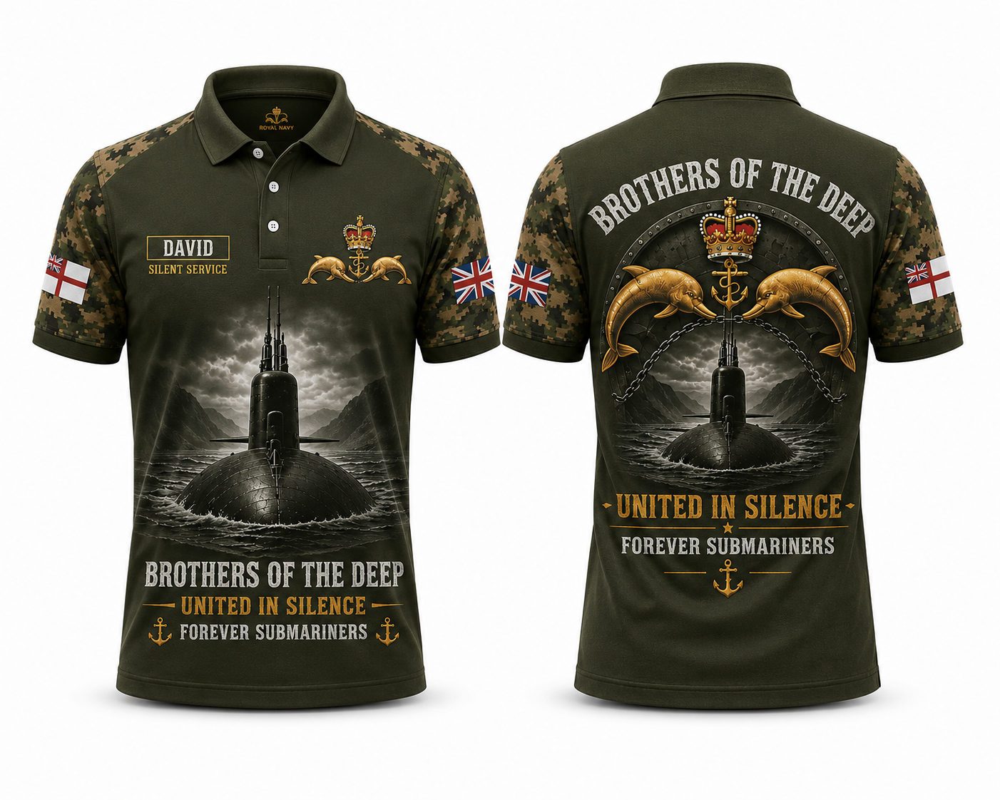 Custom Name Royal Navy Brothers Of The Deep Polo Shirt